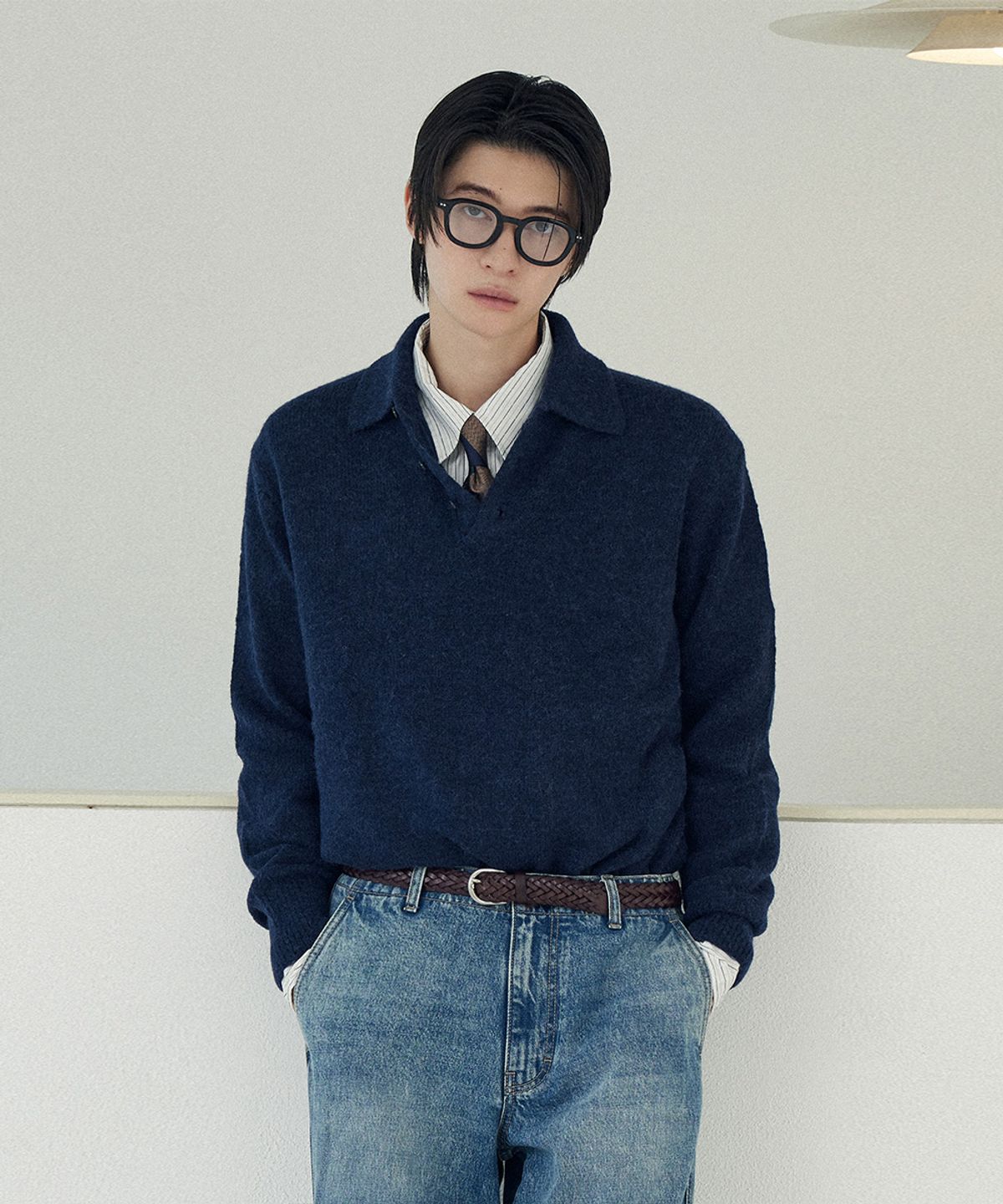 시에클(SIECLE) 알파카 폴로 니트 (네이비)
