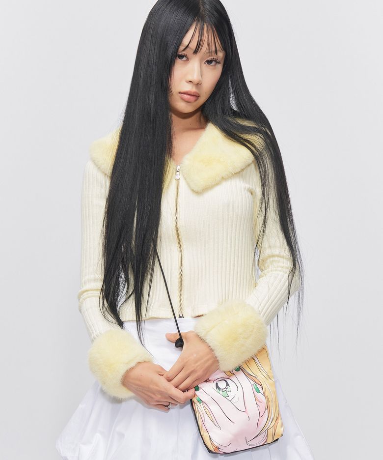 미니퍼 골지 집업 가디건 노랑