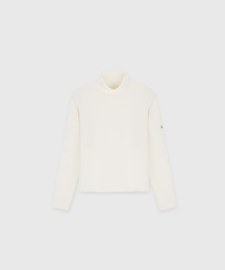 WOOL TENCEL JERSEY ROLL NECK TOP CREAM WHITE