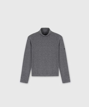WOOL TENCEL JERSEY ROLL NECK TOP PEBBLE