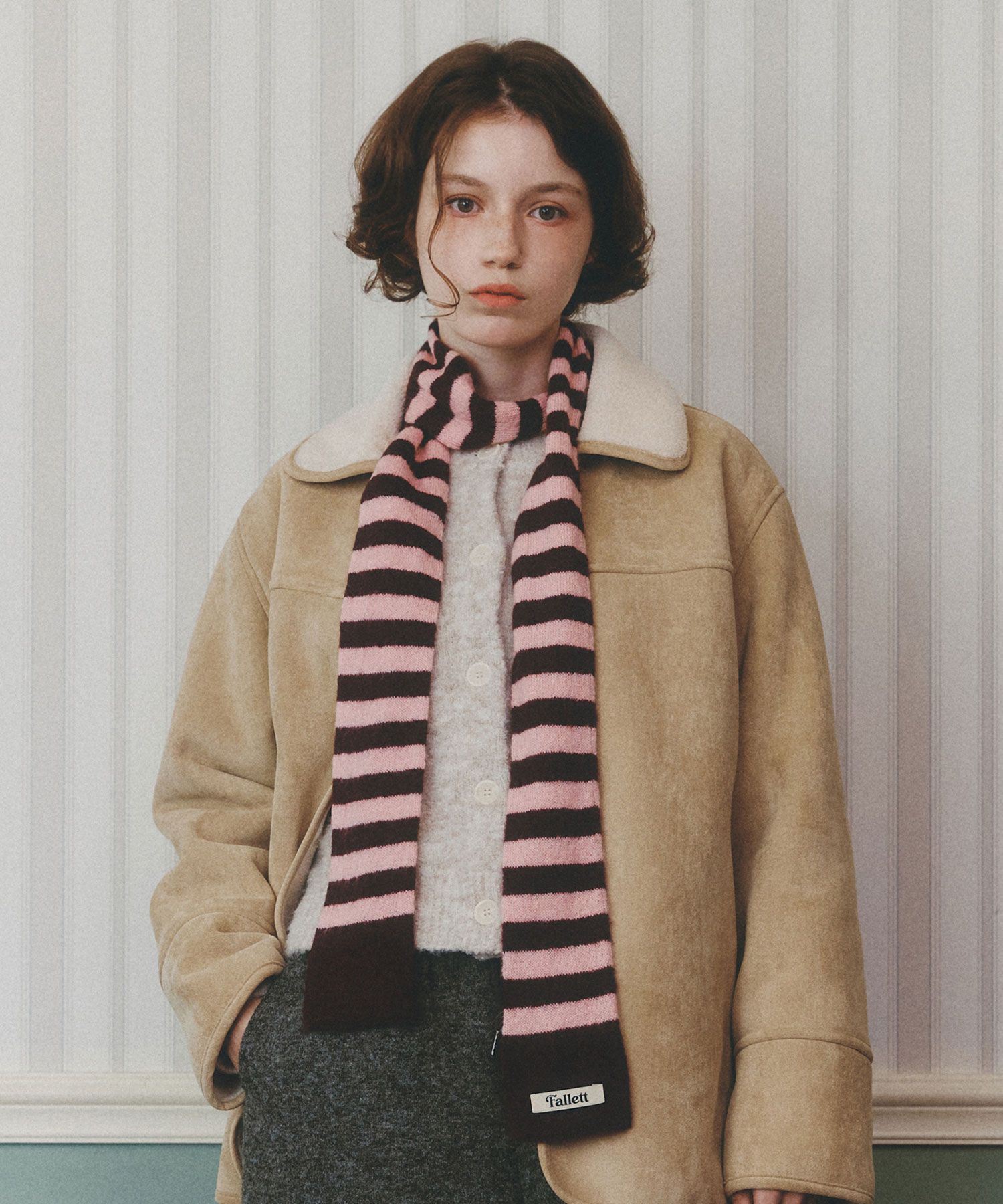 MUSINSA | FALLETT skinny stripe muffler pink