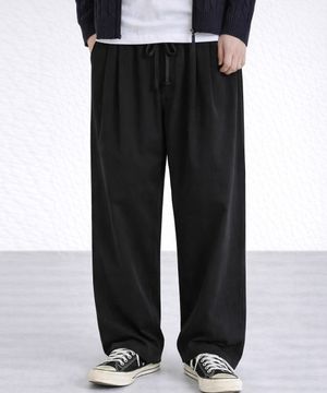 코튼 투턱 와이드핏 밴딩 팬츠
