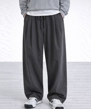 코튼 투턱 와이드핏 밴딩 팬츠