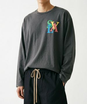 시그너처 로고 빈티지 워싱 롱슬리브 빈티지 블랙