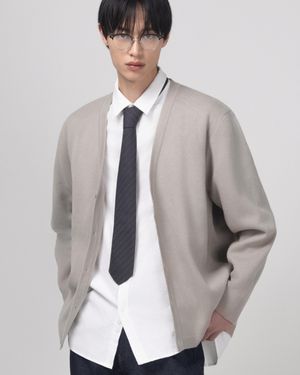하프밀라노 세미 오버핏 베이직 가디건-라이트그레이