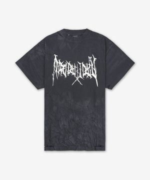 오버사이즈 반소매 티셔츠 - 워시드 블랙:화이트 / 787349TRVF99034