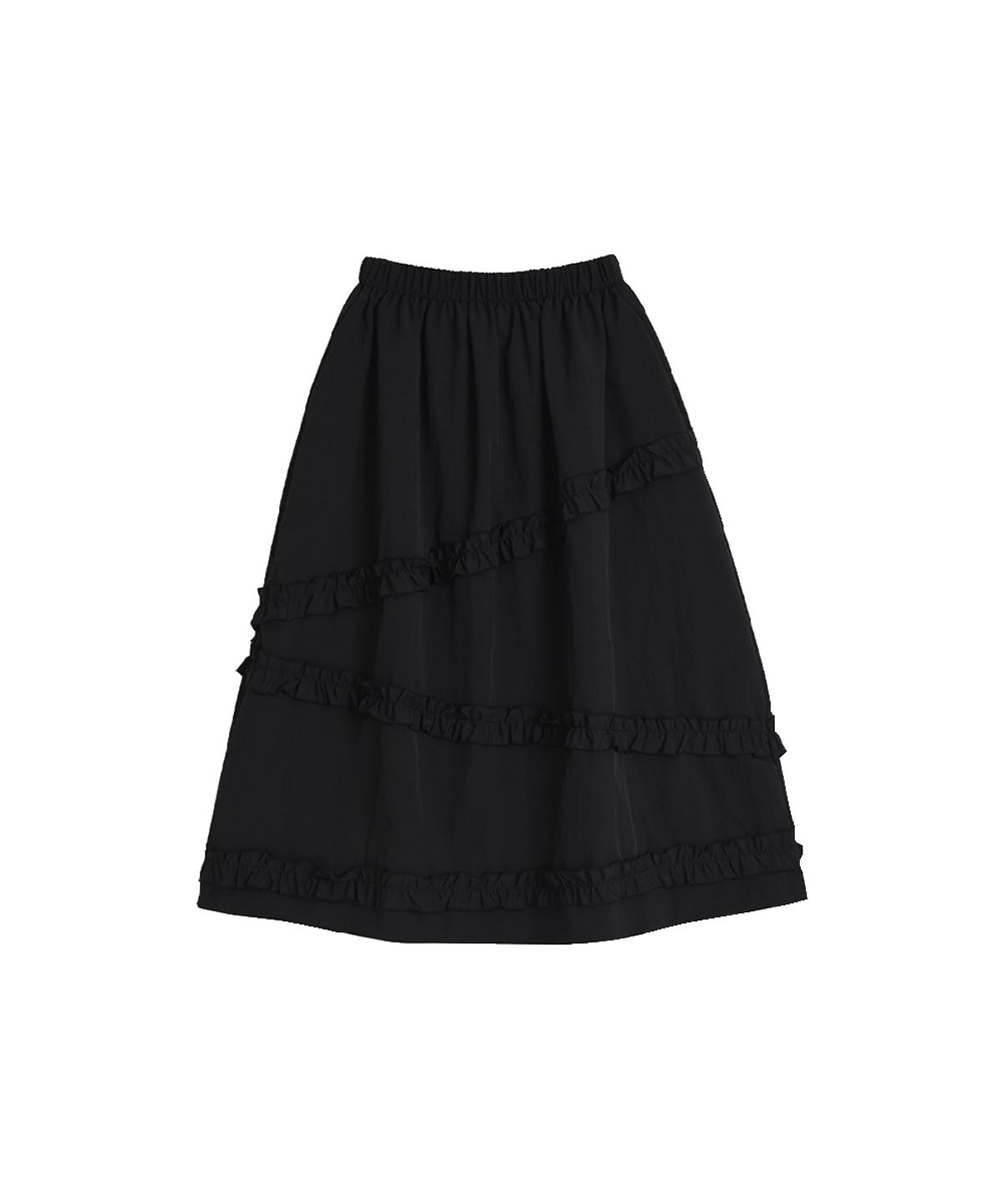쿠키시(KOOKEESEE) 나일론 프릴 캉캉 롱 스커트_블랙