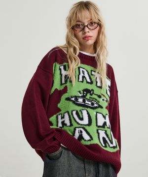 I HATE HUMAN 니트 버건디