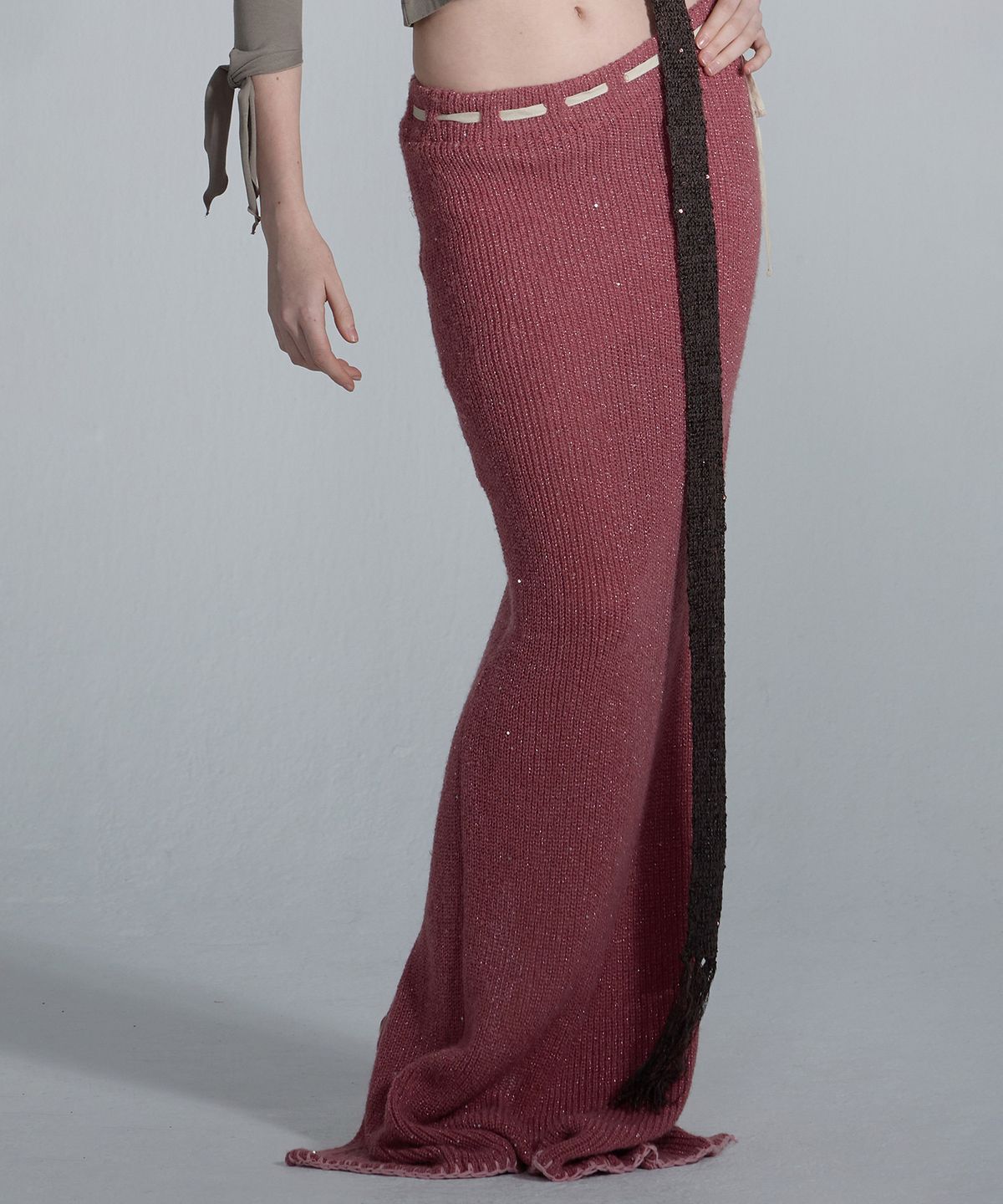 스컬프터(SCULPTOR) Sequin Maxi Wool Skirt Fuchsia