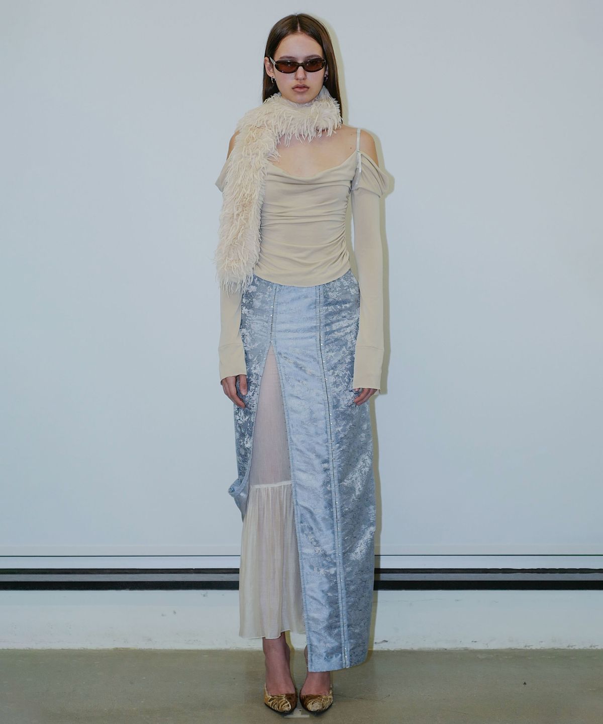 스컬프터(SCULPTOR) Jacquard Layered Skirt Blue