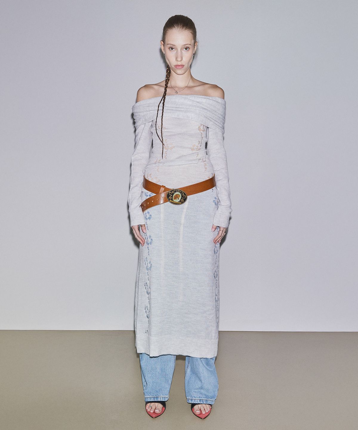 스컬프터(SCULPTOR) 2way Shawl Maxi Dress Pale Gray
