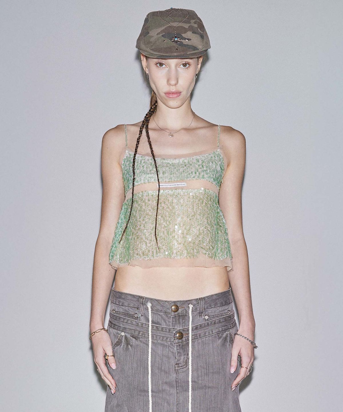 스컬프터(SCULPTOR) Sequin Layered Camisole Green