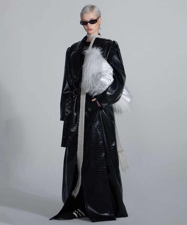 90s Faux Leather Coat Black