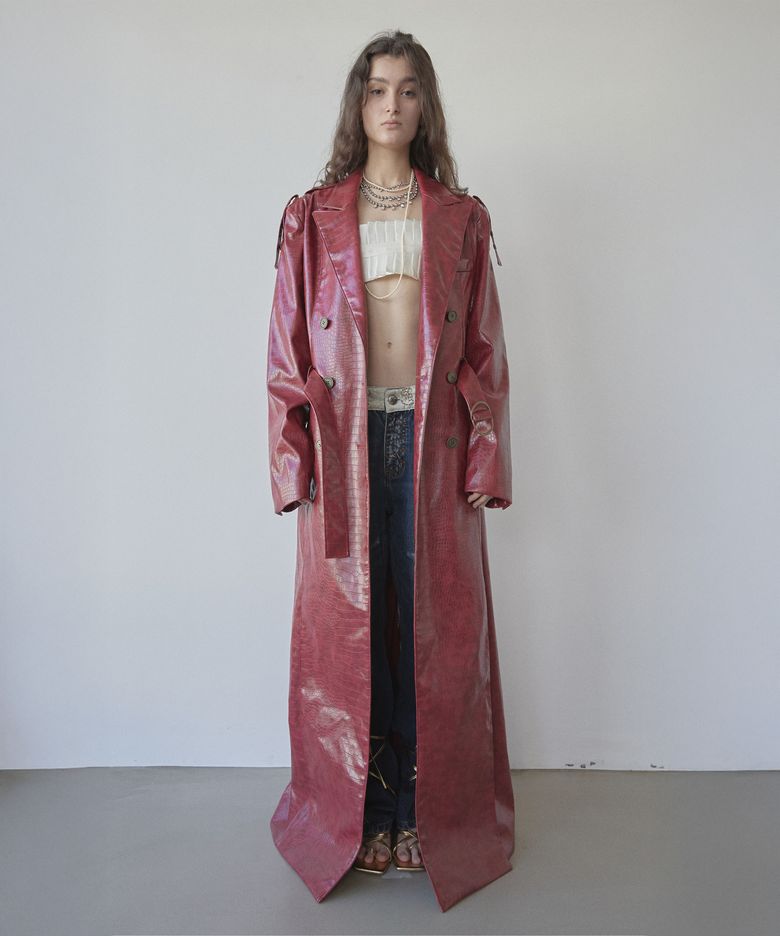 90s Faux Leather Coat Tan Red