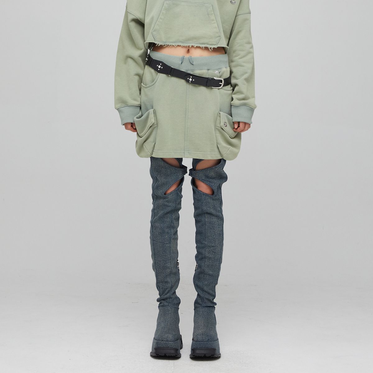 라라폭스(LALAFOX) POCKET SWEAT SKIRT KHAKI 스웻 스커트 BQ4CS001
