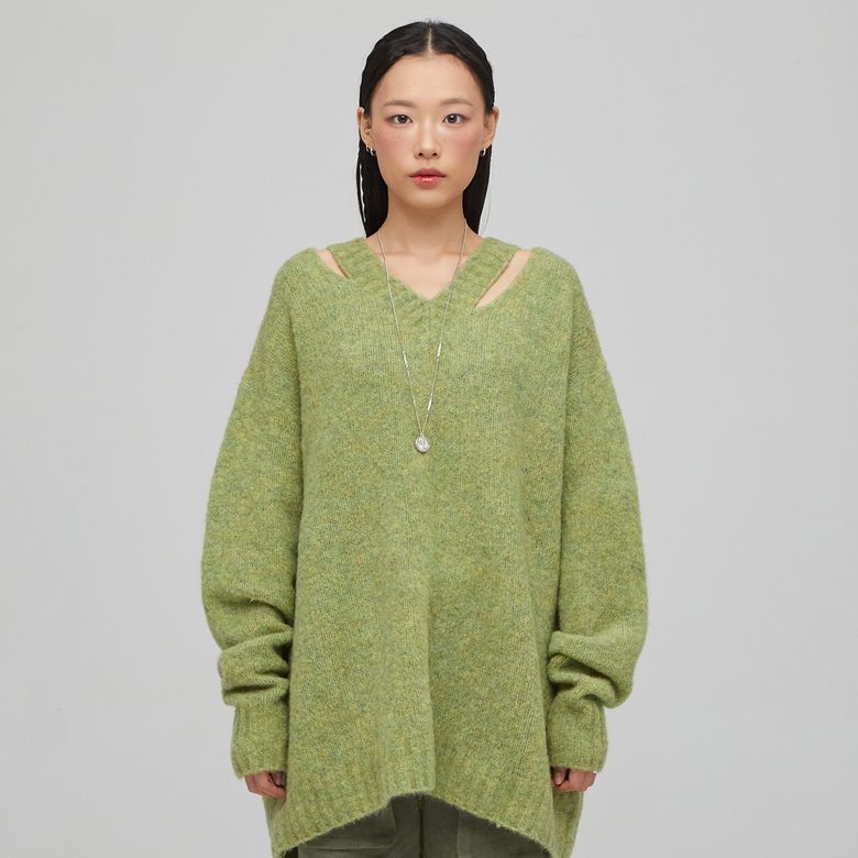 KNIT NECK SLIT OVERSIZED T-SHIRT LIGHTGREEN BQ4KL002