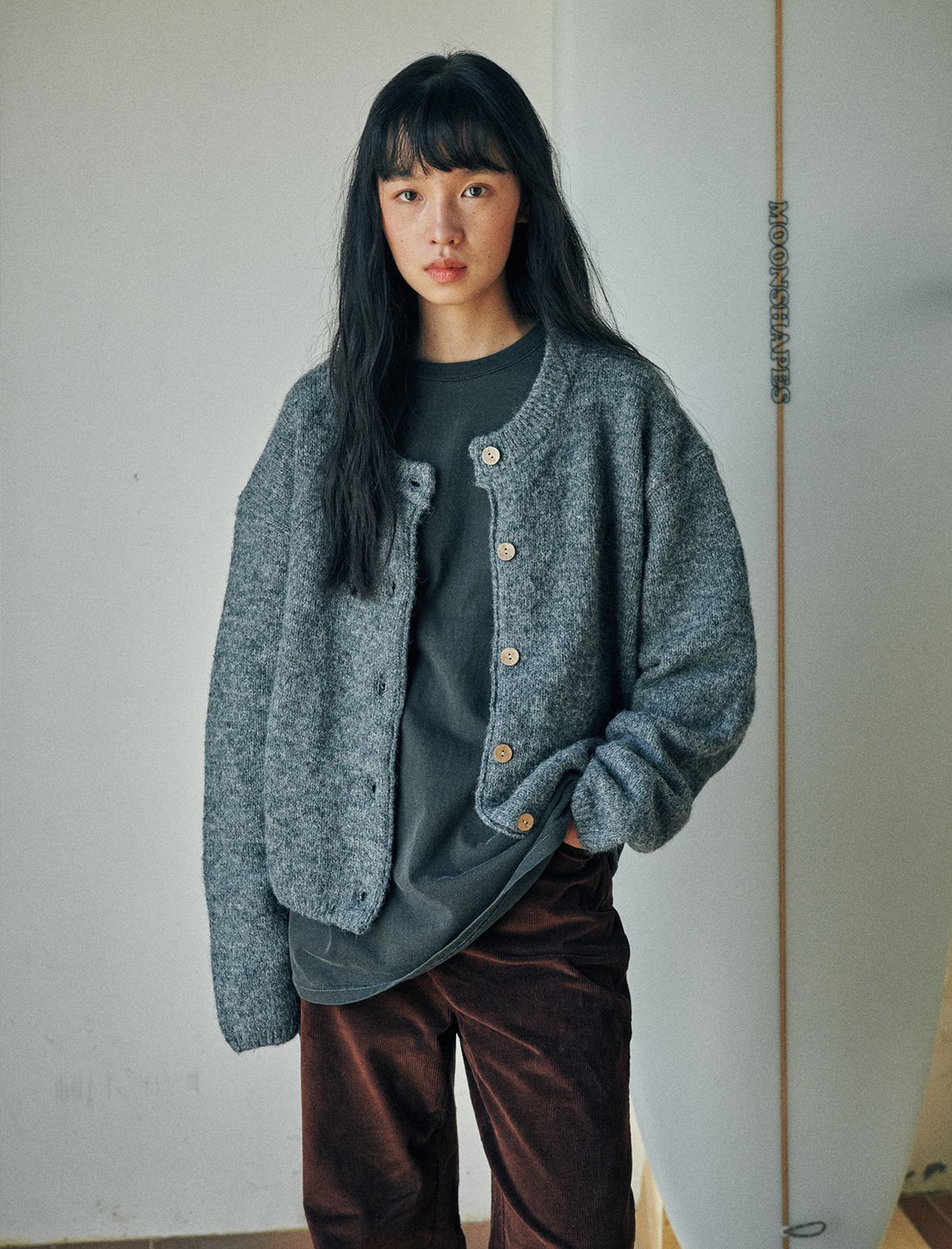 플랫웨이브 인 서울(FLATWAVE IN SEOUL) Ebbe Mild Wool Cardigan Charcoal