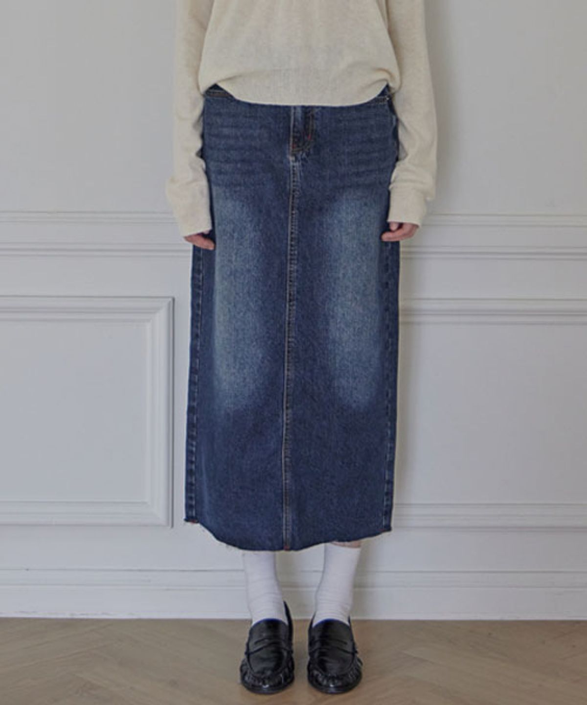헤인트(HAINT) WREN CARGO POCKET DENIM LONG SKIRT_3COLORS_DEEP BLUE