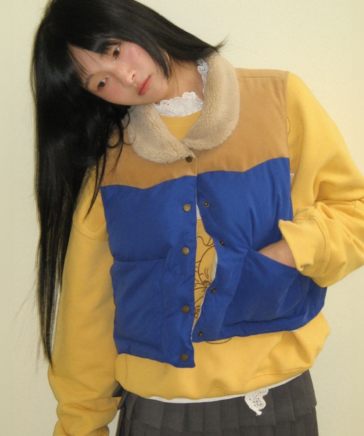 론론(RONRON) SUEDE BLOCK PADDING VEST BLUE