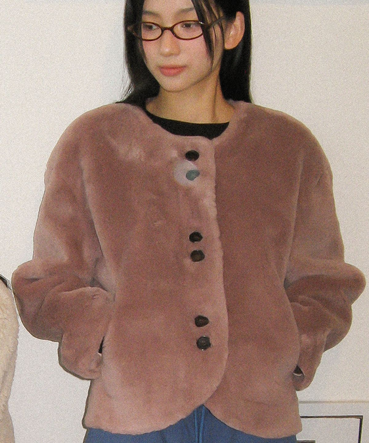론론(RONRON) SUEDE FUR MUSTANG JACKET DUSTY PINK