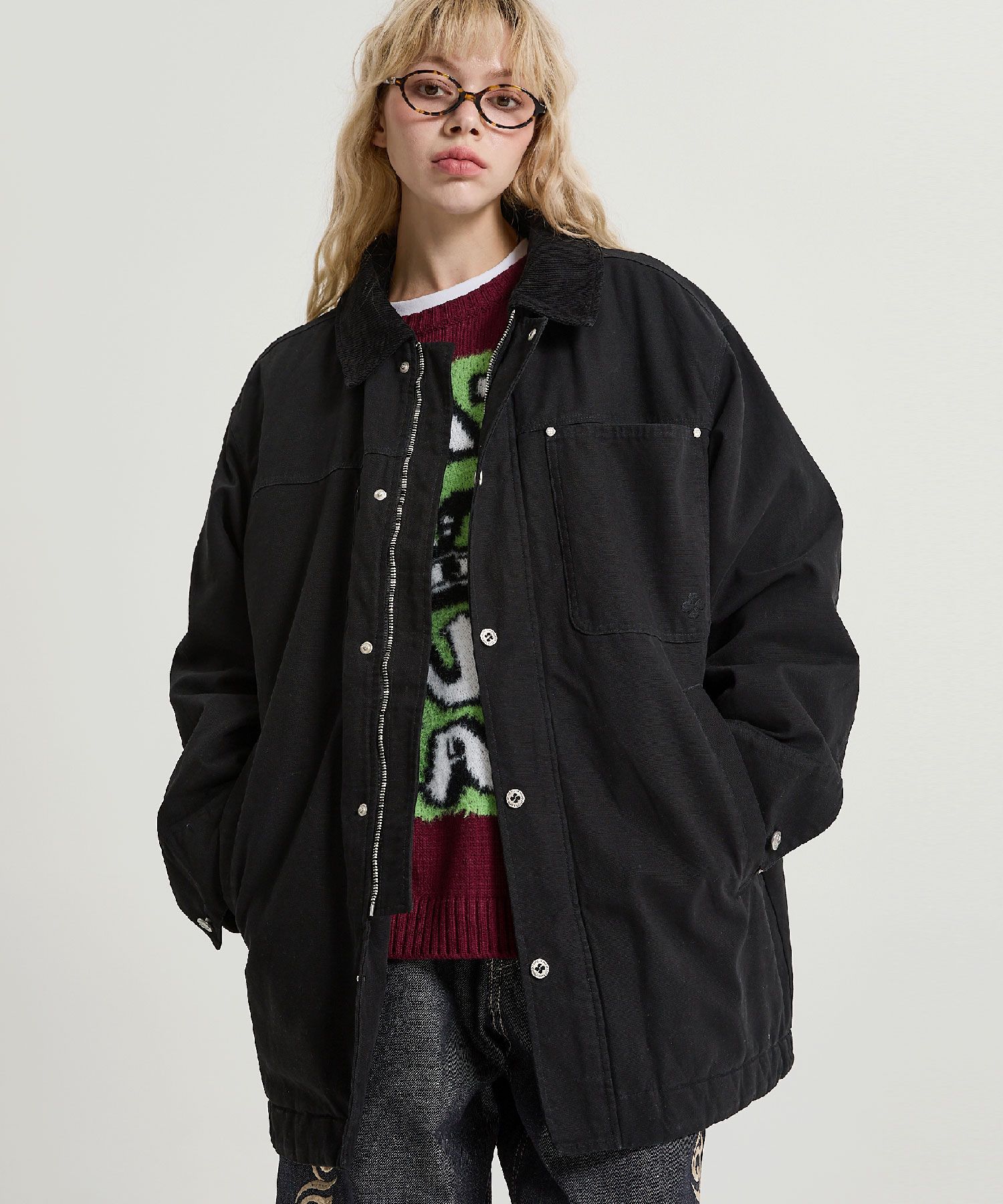☆韓国の人気☆【HOODHOOD】☆Padded Washing Work Jacke.t☆ MUSINSA公式 | HOODHOOD Padded Washed Work Jacket Black