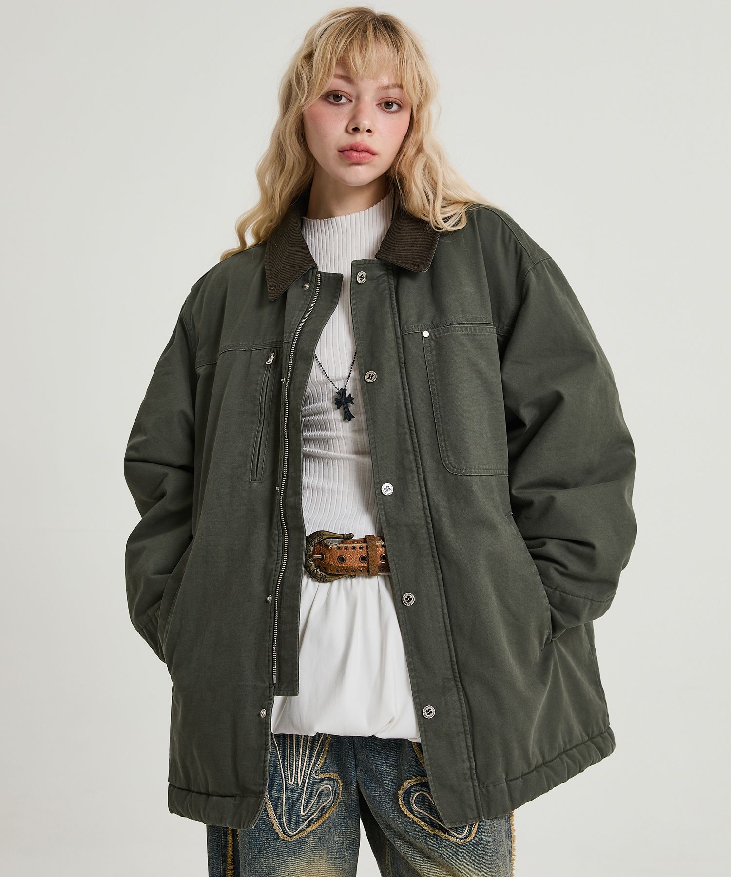 ☆韓国の人気☆【HOODHOOD】☆Padded Washing Work Jacke.t☆ MUSINSA公式 | HOODHOOD Padded Washed Work Jacket Black