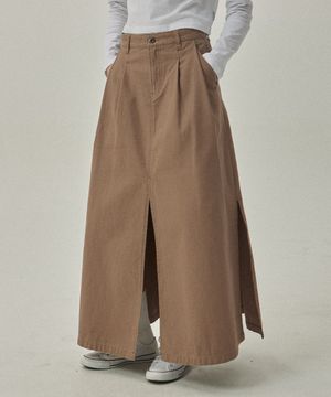 론아스 4992 맥시 슬릿 브라운 코튼 롱스커트