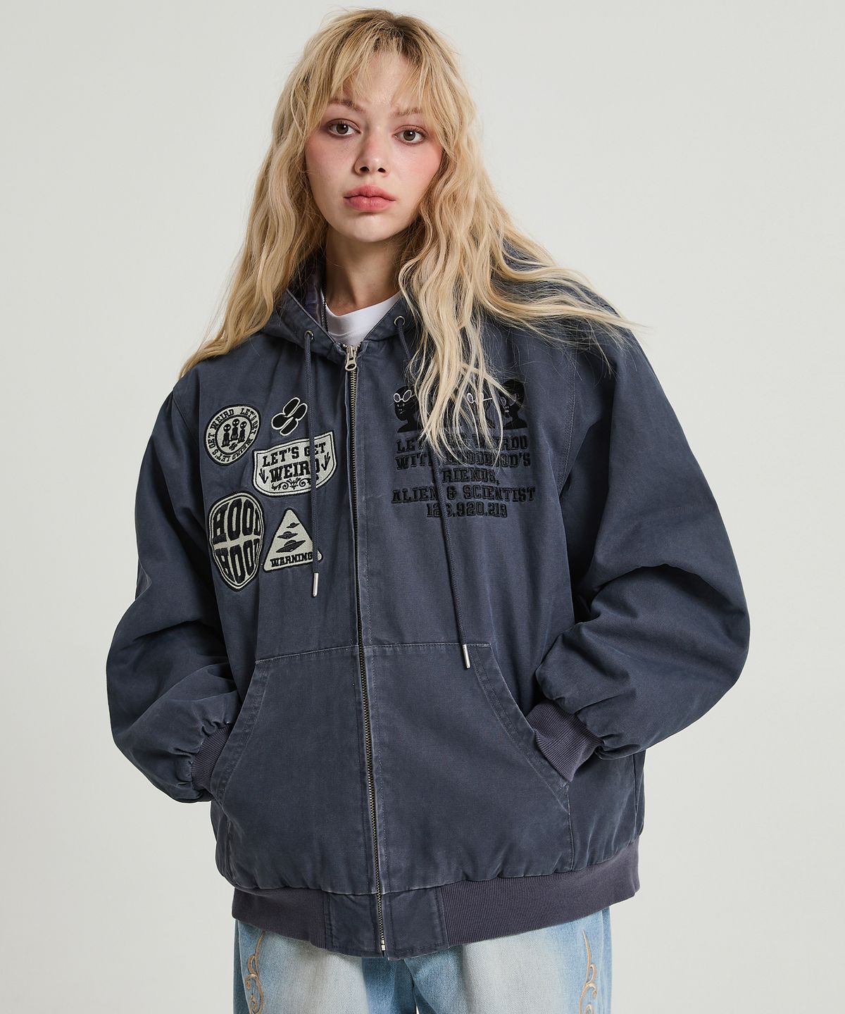 후드후드(HOODHOOD) 에일리언 패디드 워싱 후드 점퍼 더스트블루