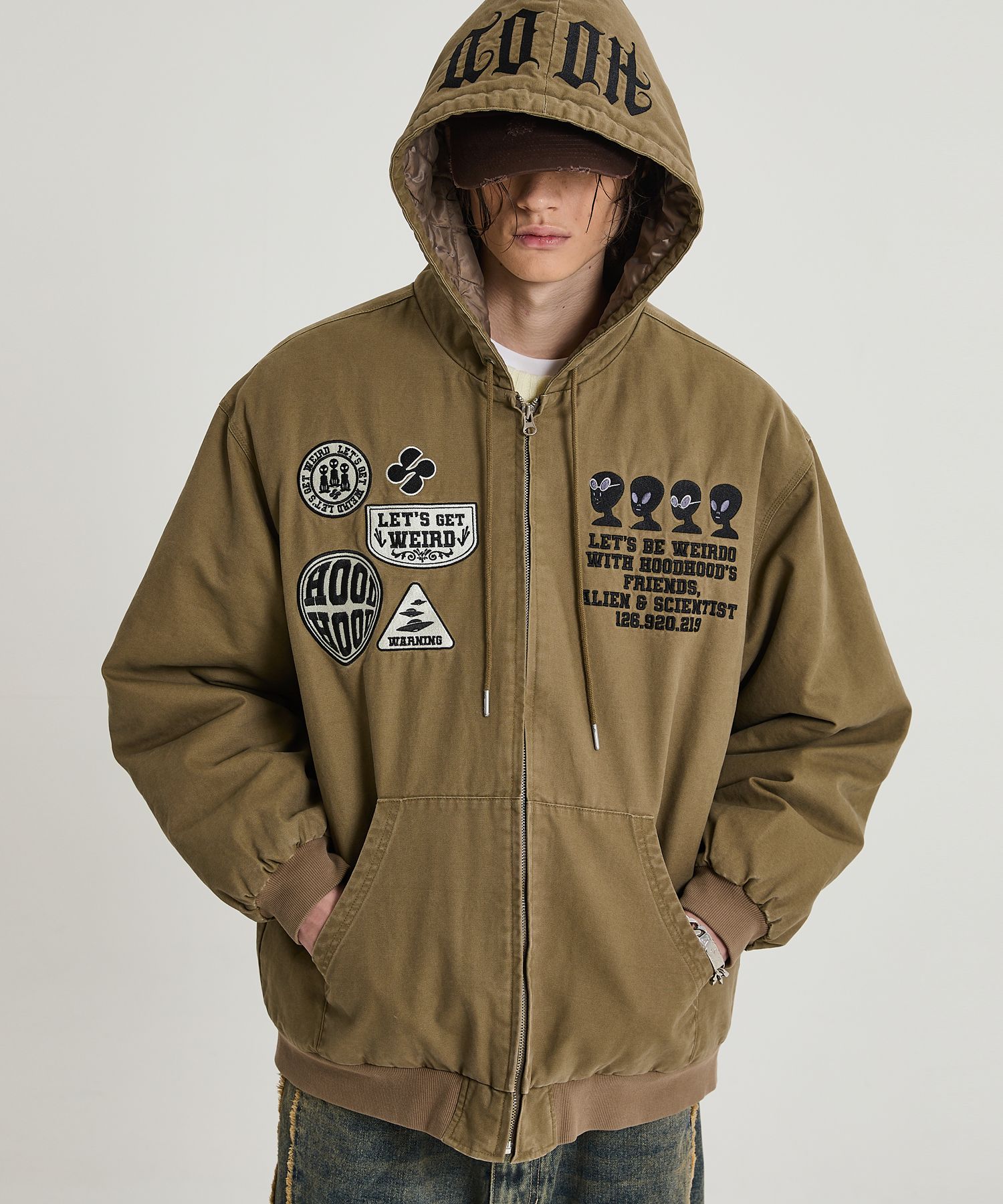 ★HOODHOOD★ Alien Padded Washed Hooded Jumper Black MUSINSA | HOODHOOD Alien padded washed hooded jumper beige