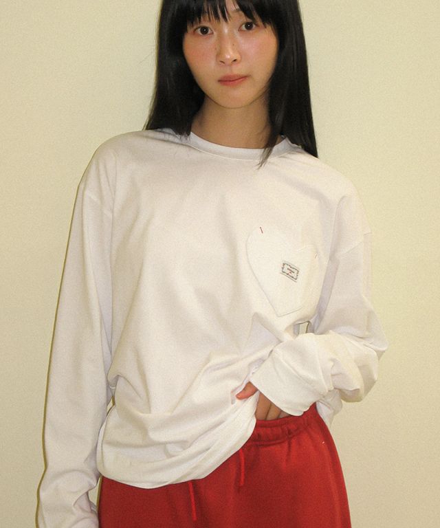 Tシャツ・カットソー RONRON HEART POCKET OVER FIT LONG SLEEVE T SHIRT WHITE MELAN MUSINSA | RONRON HEART POCKET OVER FIT LONG SLEEVE T SHIRT WHITE