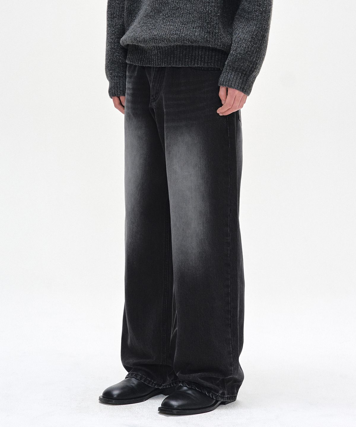 데케트(DECET) [CALIK DENIM]Mid Rise Wide Jeans DCPT027PBlackB