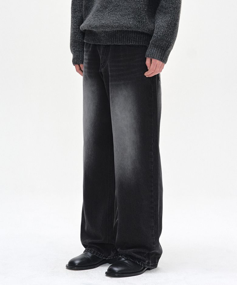 [CALIK DENIM]Mid Rise Wide Jeans DCPT027PBlackB