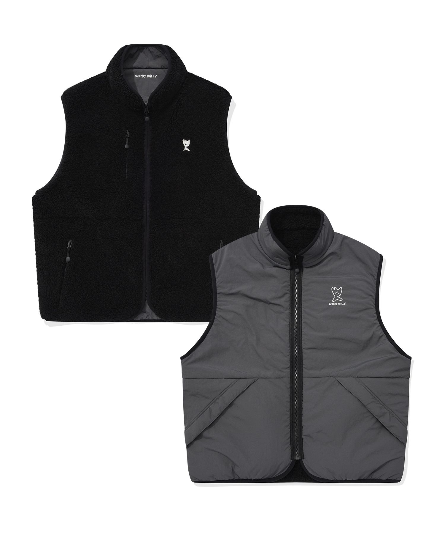 MUSINSA | WACKY WILLY Fluffy Reversible Vest Black