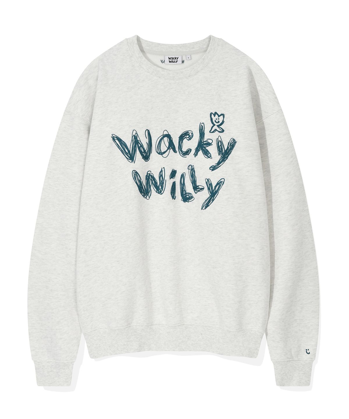 와키윌리(WACKY WILLY) 타이포 자수 기모 맨투맨 라이트 그레이