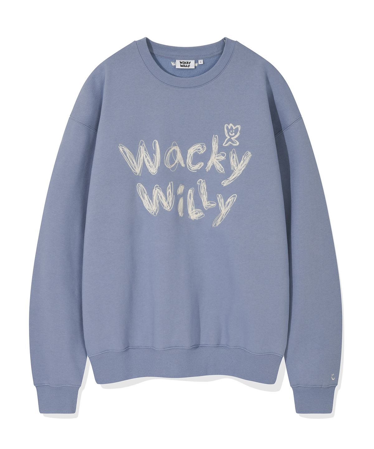 와키윌리(WACKY WILLY) 타이포 자수 기모 맨투맨 블루