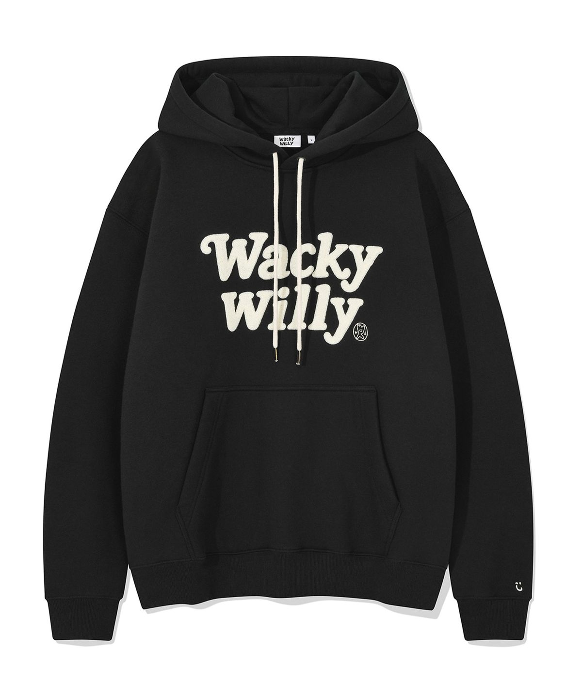 와키윌리(WACKY WILLY) 타이포 부클 기모 후드 블랙