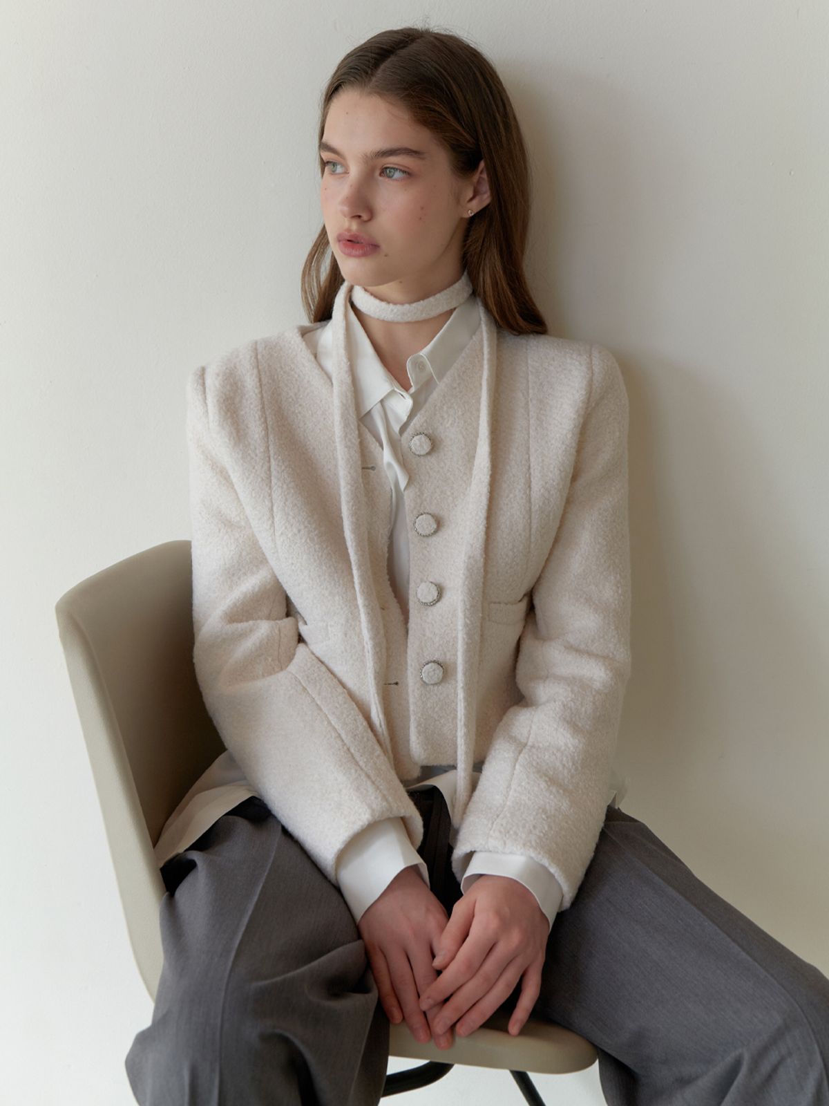 리엘(RE L) Curd tweed jacket (ivory)