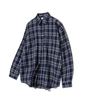 87-STAN135 레트로 긱 오버핏 포켓 긴팔 체크 셔츠 네이비