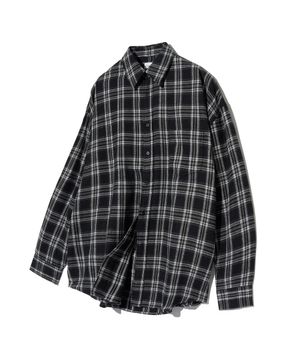 87-STAN135 레트로 긱 오버핏 포켓 긴팔 체크 셔츠 블랙