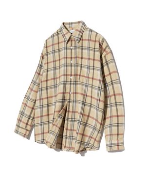 87-STAN084 플레이드 소프트 오버핏 포켓 긴팔 체크 셔츠 옐로우