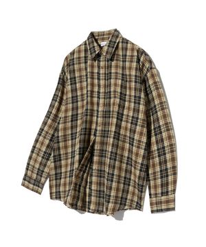 87-STAN134 소프트 미스티 오버핏 포켓 긴팔 체크 셔츠 브라운