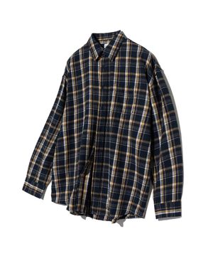 87-STAN085 레트로 패턴 오버핏 포켓 긴팔 체크 셔츠 네이비