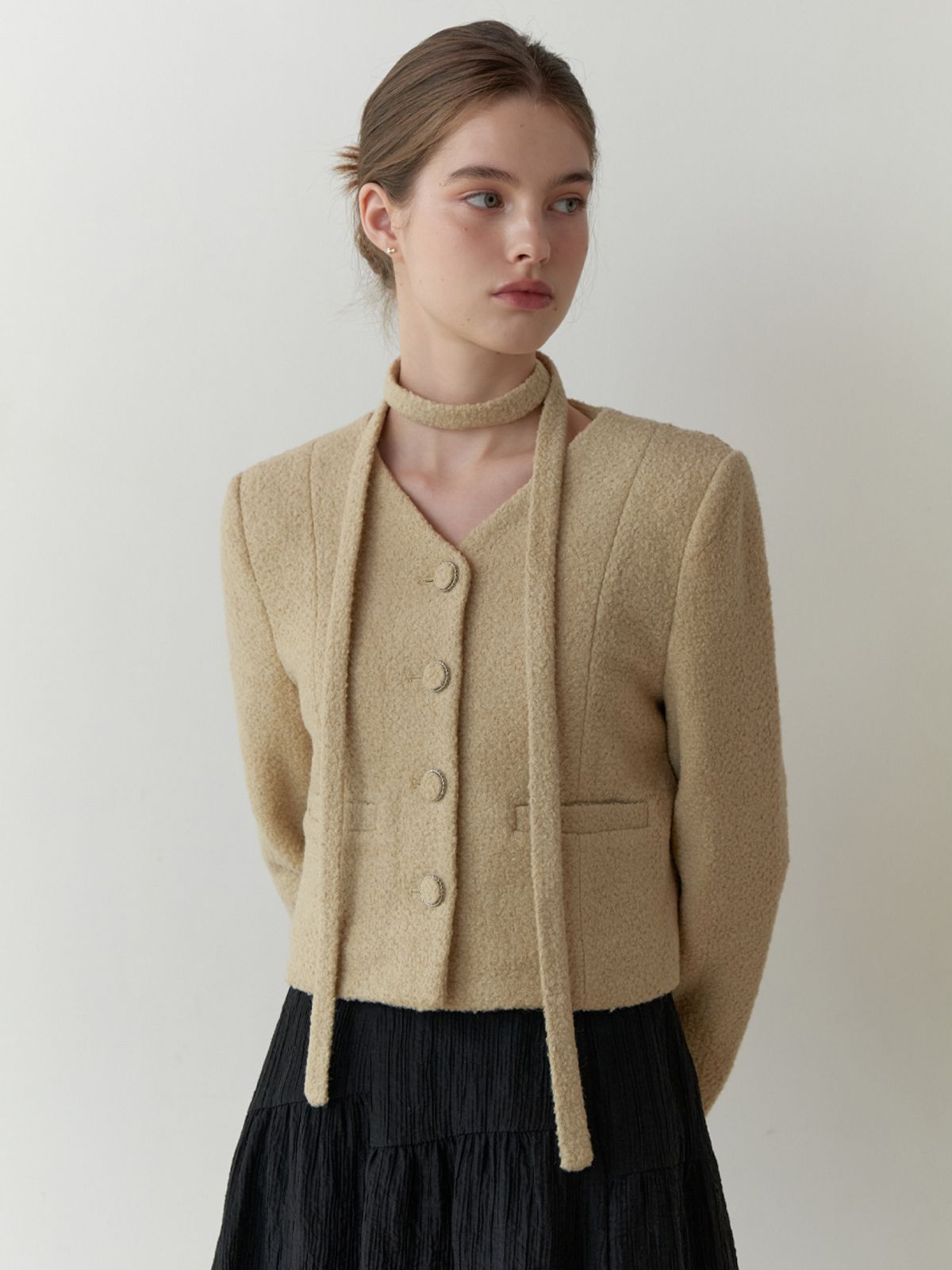 리엘(RE L) Curd tweed jacket (beige)