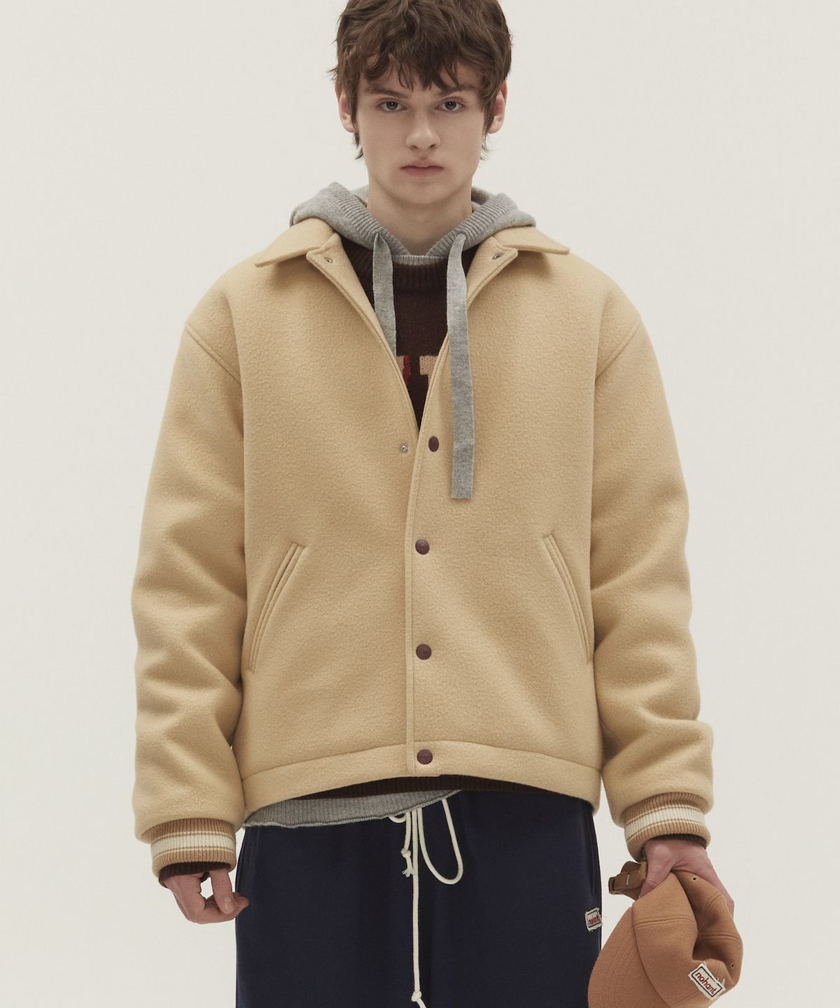 노앙(NOHANT) VARSITY MINIMAL WOOL JUMPER BEIGE