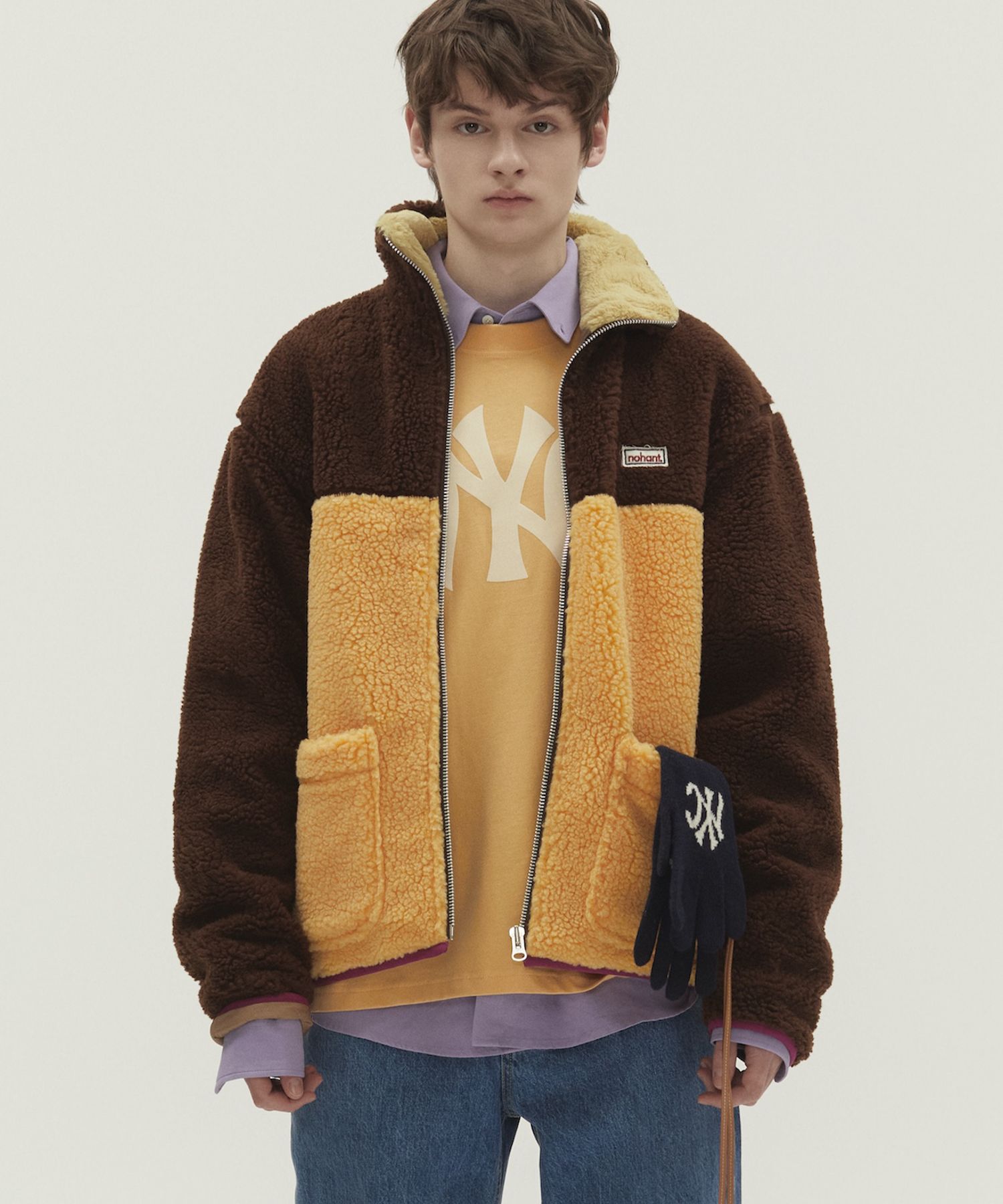 MUSINSA | NOHANT COLOR BLOCK FLEECE ZIP-UP JUMPER BROWN