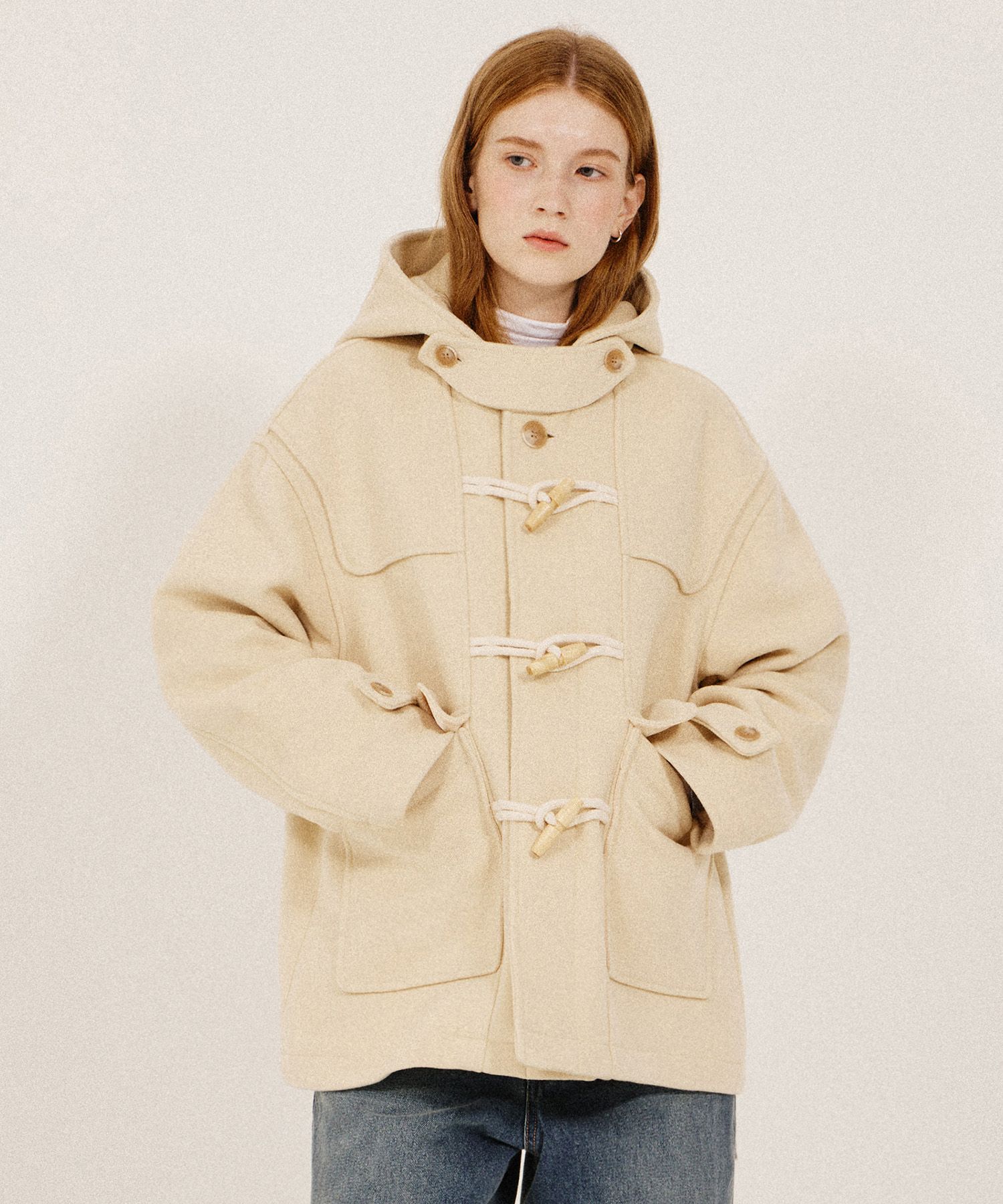 MUSINSA公式 | KIIMUIR (ウィメンズ) ウール フードダッフル ハーフ