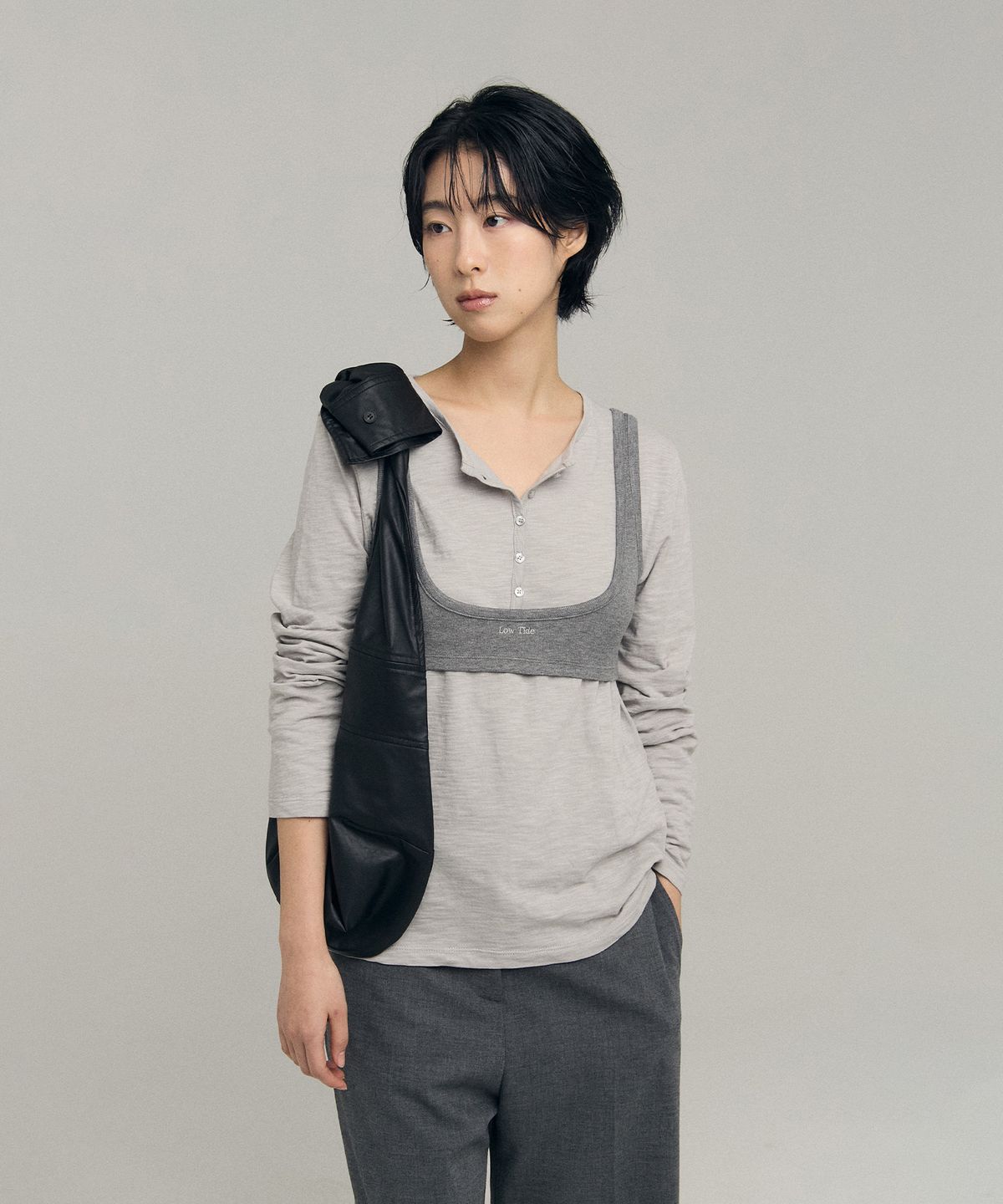 로우타이드(LOW TIDE) BUSTIER LAYERED T-SHIRT [GREY]