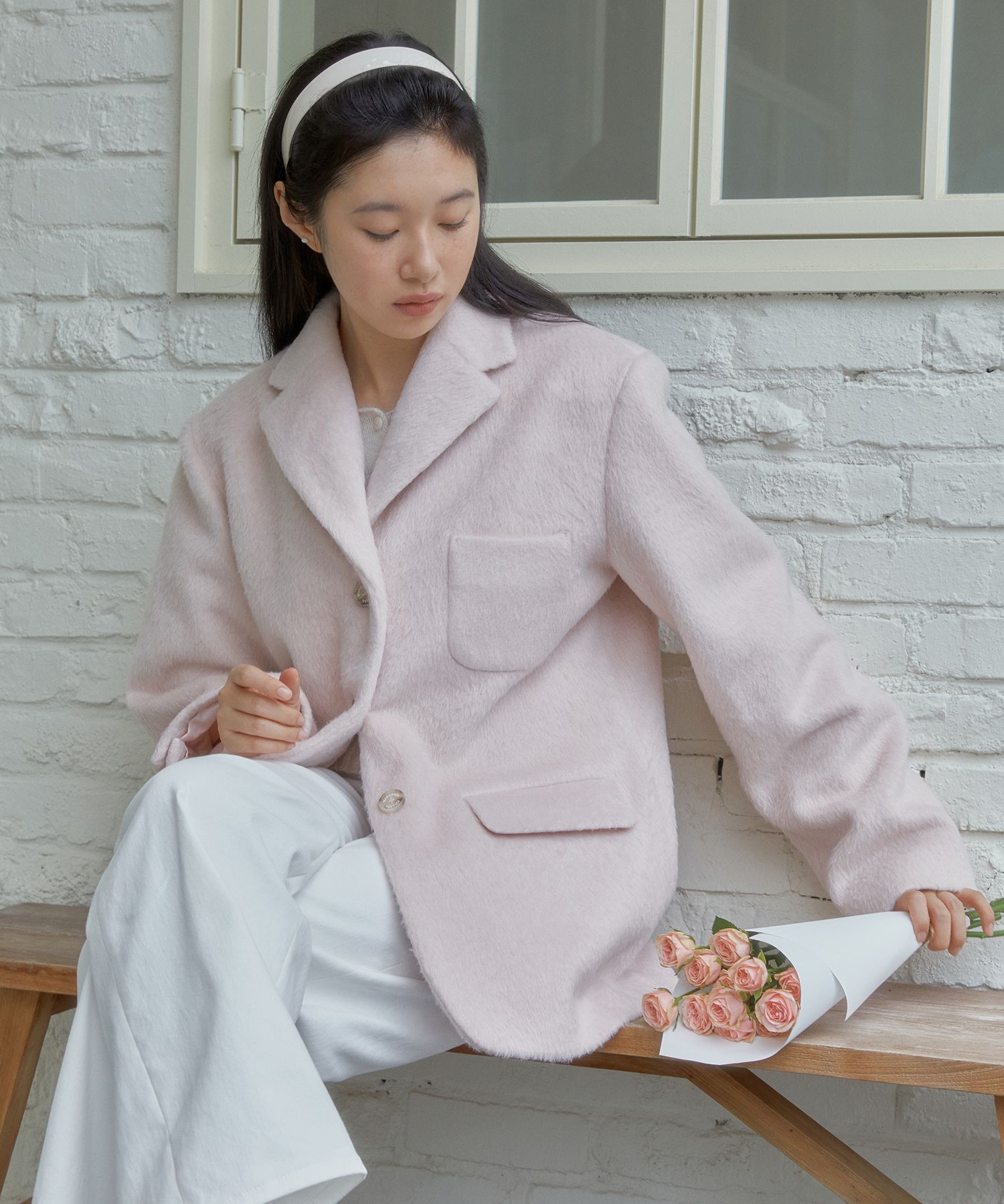 【MARGARIN FINGERS】24fw HAIRY WOOL JACKET MUSINSA | MARGARIN FINGERS HAIRY WOOL JACKET (LIGHT PINK)