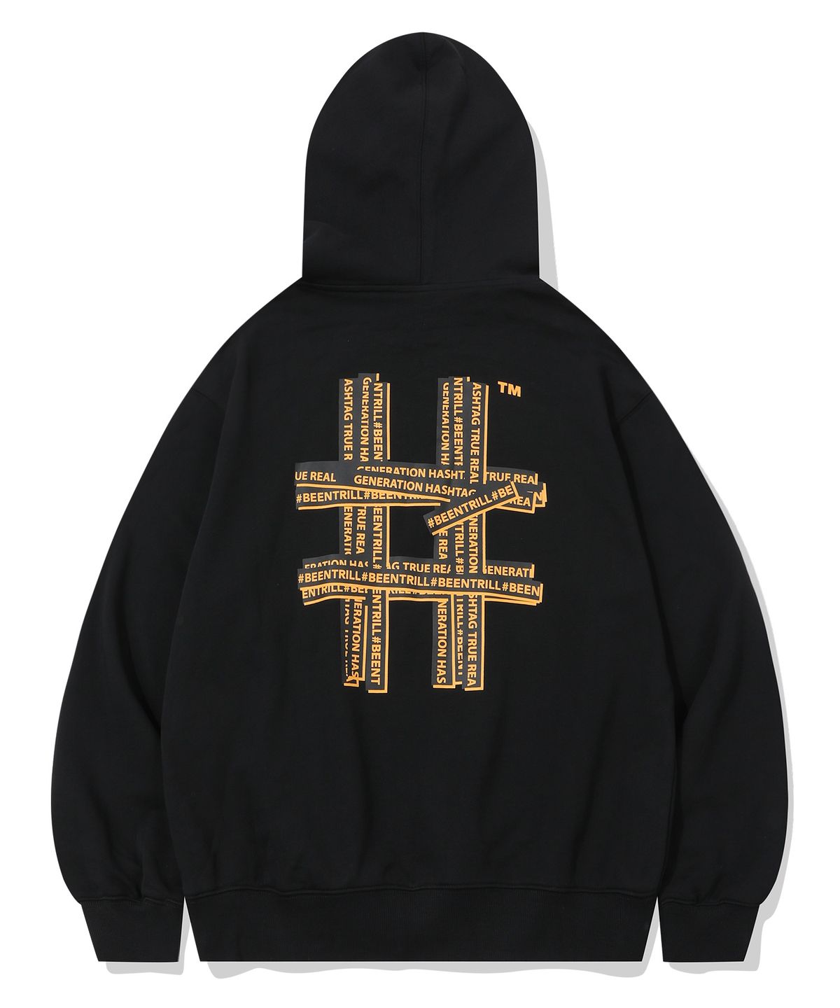 빈트릴(BEENTRILL) 골드 테이핑 해시태그 후드(블랙)