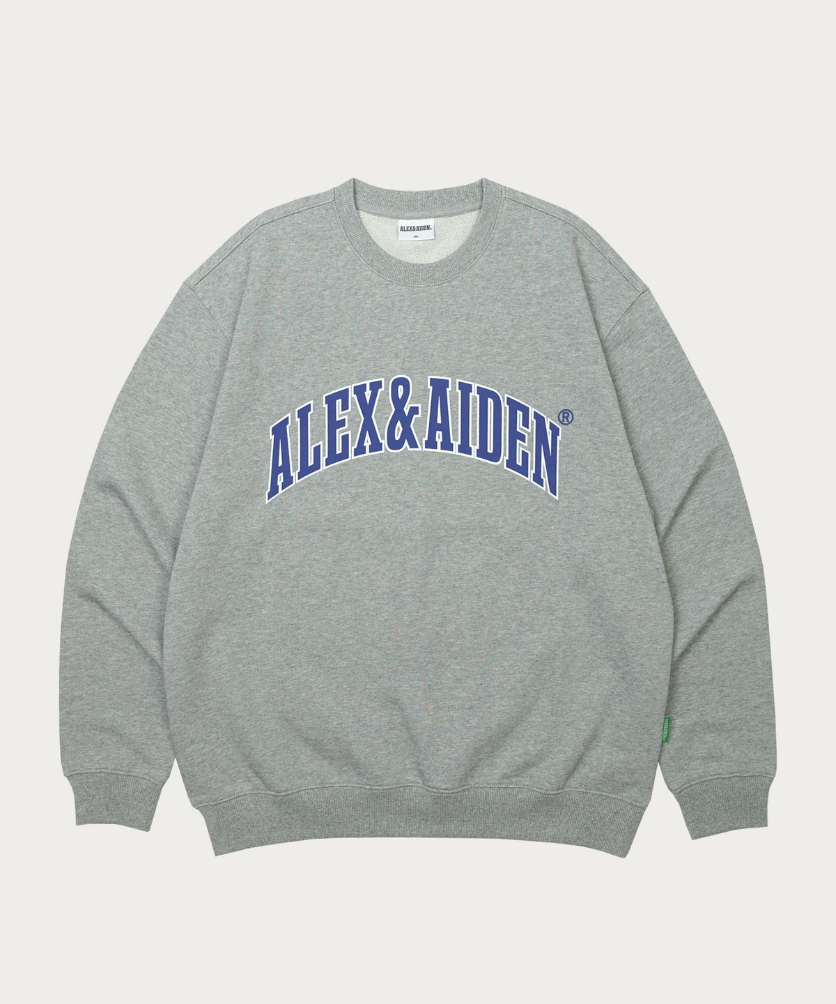 알렉스앤에이든(ALEXNAIDEN) 라인 빅 아치 로고 맨투맨(멜란지그레이)